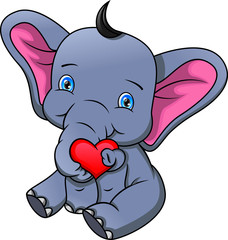 cute elephant cartoon holding love sign