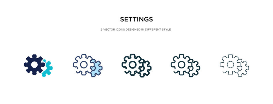 settings icon in different style vector illustration. two colored and black settings vector icons designed in filled, outline, line and stroke style can be used for web, mobile, ui