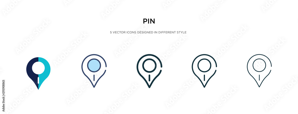 Poster pin icon in different style vector illustration. two colored and black pin vector icons designed in 