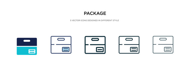 package icon in different style vector illustration. two colored and black package vector icons designed in filled, outline, line and stroke style can be used for web, mobile, ui