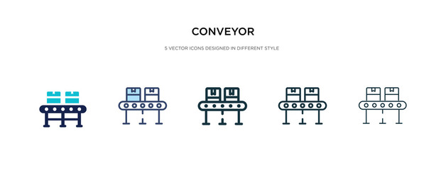 conveyor icon in different style vector illustration. two colored and black conveyor vector icons designed in filled, outline, line and stroke style can be used for web, mobile, ui © zaurrahimov