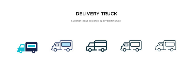 delivery truck icon in different style vector illustration. two colored and black delivery truck vector icons designed in filled, outline, line and stroke style can be used for web, mobile, ui