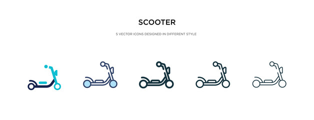 scooter icon in different style vector illustration. two colored and black scooter vector icons designed in filled, outline, line and stroke style can be used for web, mobile, ui © zaurrahimov