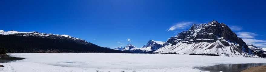 Bow Lake with mountain, ice and early meltwater