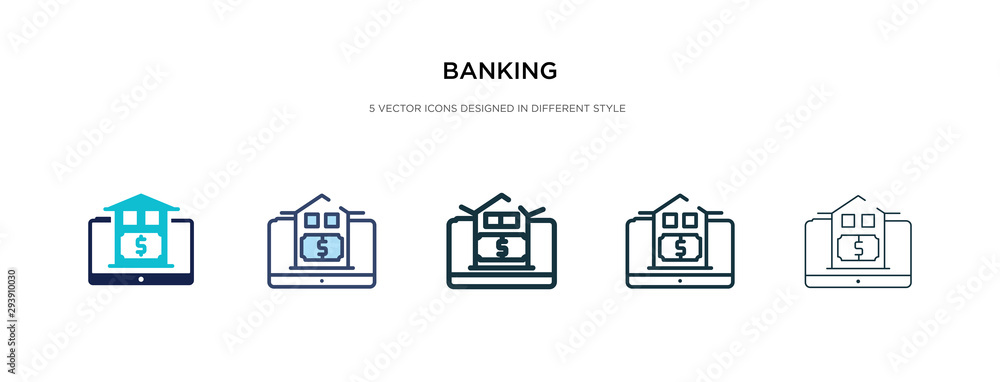 Poster banking icon in different style vector illustration. two colored and black banking vector icons desi