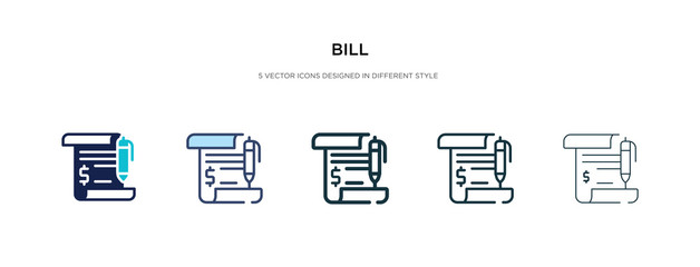 bill icon in different style vector illustration. two colored and black bill vector icons designed in filled, outline, line and stroke style can be used for web, mobile, ui