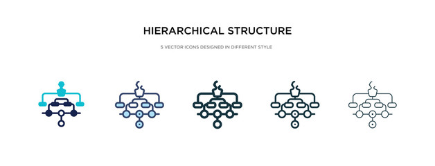 hierarchical structure icon in different style vector illustration. two colored and black hierarchical structure vector icons designed in filled, outline, line and stroke style can be used for web, - obrazy, fototapety, plakaty