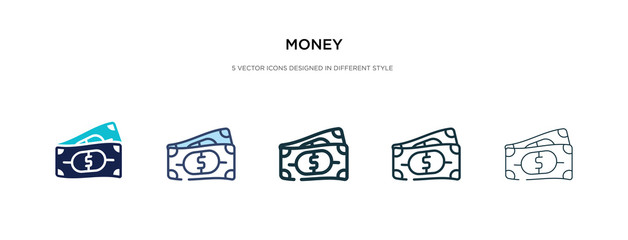 money icon in different style vector illustration. two colored and black money vector icons designed in filled, outline, line and stroke style can be used for web, mobile, ui