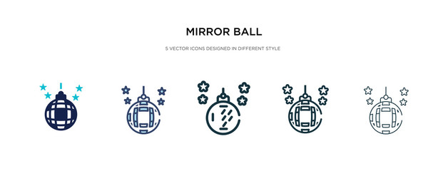 mirror ball icon in different style vector illustration. two colored and black mirror ball vector icons designed in filled, outline, line and stroke style can be used for web, mobile, ui