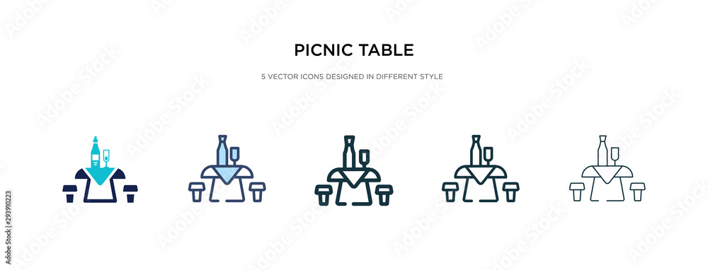 Poster picnic table icon in different style vector illustration. two colored and black picnic table vector 