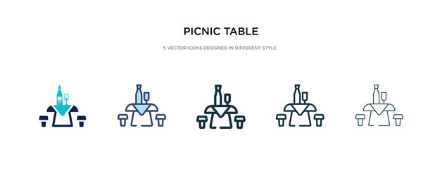 Fototapeta na wymiar picnic table icon in different style vector illustration. two colored and black picnic table vector icons designed in filled, outline, line and stroke style can be used for web, mobile, ui