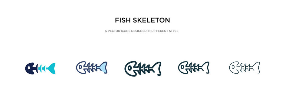 fish skeleton icon in different style vector illustration. two colored and black fish skeleton vector icons designed in filled, outline, line and stroke style can be used for web, mobile, ui