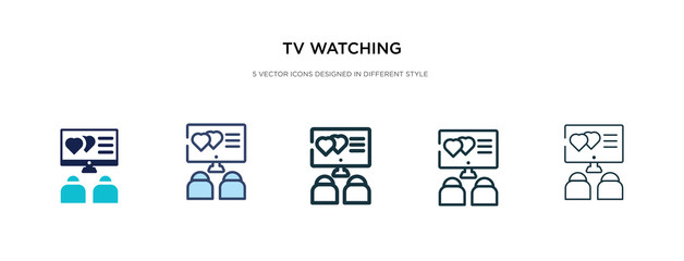 tv watching icon in different style vector illustration. two colored and black tv watching vector icons designed in filled, outline, line and stroke style can be used for web, mobile, ui