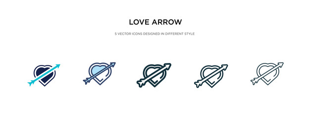 love arrow icon in different style vector illustration. two colored and black love arrow vector icons designed in filled, outline, line and stroke style can be used for web, mobile, ui