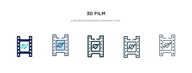 3d film icon in different style vector illustration. two colored and black 3d film vector icons designed in filled, outline, line and stroke style can be used for web, mobile, ui
