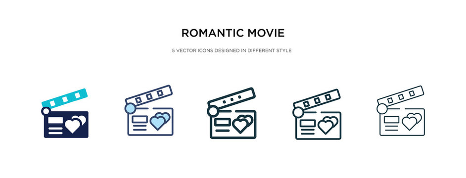 romantic movie icon in different style vector illustration. two colored and black romantic movie vector icons designed in filled, outline, line and stroke style can be used for web, mobile, ui