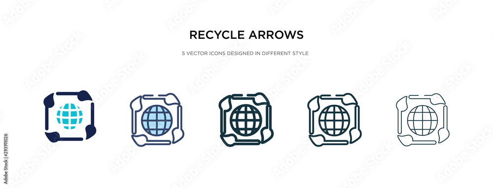 Poster recycle arrows icon in different style vector illustration. two colored and black recycle arrows vec