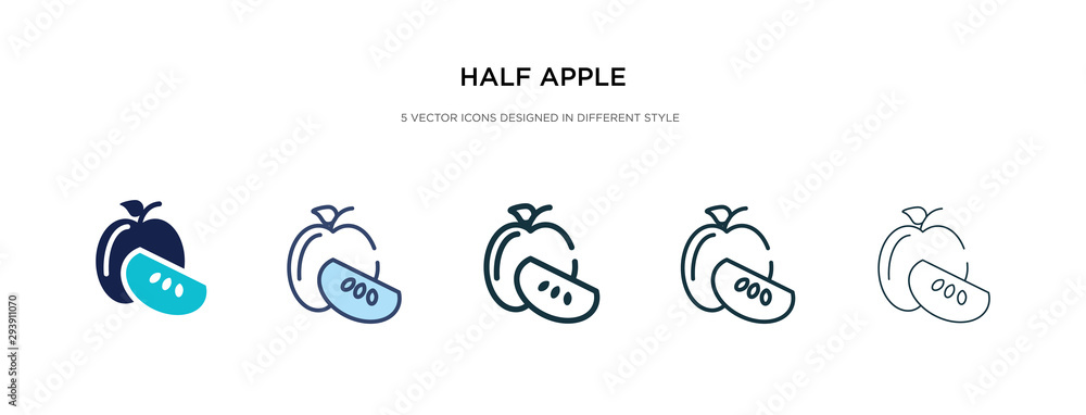 Poster half apple icon in different style vector illustration. two colored and black half apple vector icon
