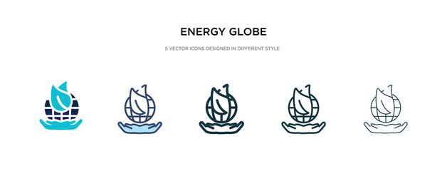 energy globe icon in different style vector illustration. two colored and black energy globe vector icons designed in filled, outline, line and stroke style can be used for web, mobile, ui