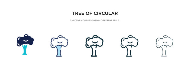 tree of circular foliage icon in different style vector illustration. two colored and black tree of circular foliage vector icons designed in filled, outline, line and stroke style can be used for