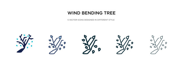 wind bending tree icon in different style vector illustration. two colored and black wind bending tree vector icons designed in filled, outline, line and stroke style can be used for web, mobile, ui