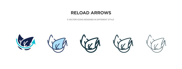reload arrows icon in different style vector illustration. two colored and black reload arrows vector icons designed in filled, outline, line and stroke style can be used for web, mobile, ui