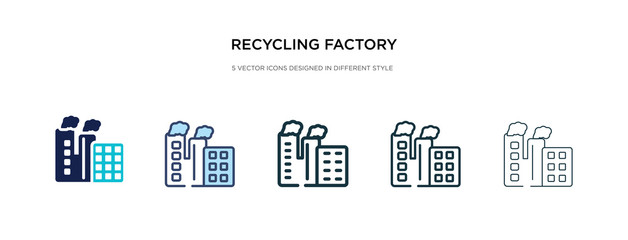recycling factory icon in different style vector illustration. two colored and black recycling factory vector icons designed in filled, outline, line and stroke style can be used for web, mobile, ui