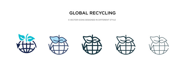 global recycling icon in different style vector illustration. two colored and black global recycling vector icons designed in filled, outline, line and stroke style can be used for web, mobile, ui