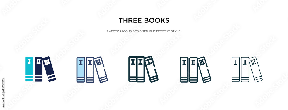 Poster three books icon in different style vector illustration. two colored and black three books vector ic