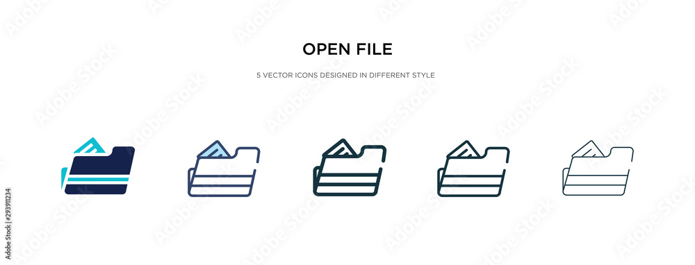 Poster open file icon in different style vector illustration. two colored and black open file vector icons 