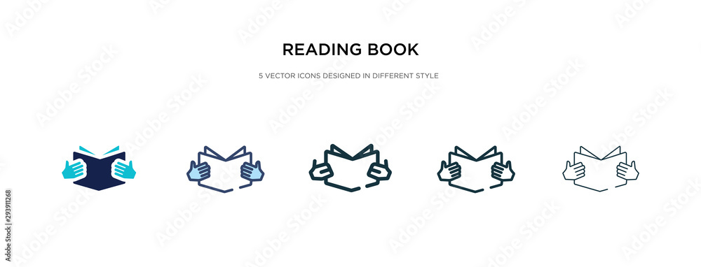 Wall mural reading book icon in different style vector illustration. two colored and black reading book vector icons designed in filled, outline, line and stroke style can be used for web, mobile, ui