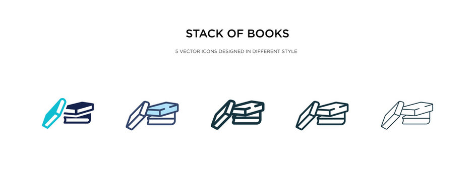 Stack Of Books Icon In Different Style Vector Illustration. Two Colored And Black Stack Of Books Vector Icons Designed In Filled, Outline, Line And Stroke Style Can Be Used For Web, Mobile, Ui