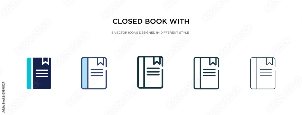 Poster closed book with marker icon in different style vector illustration. two colored and black closed bo