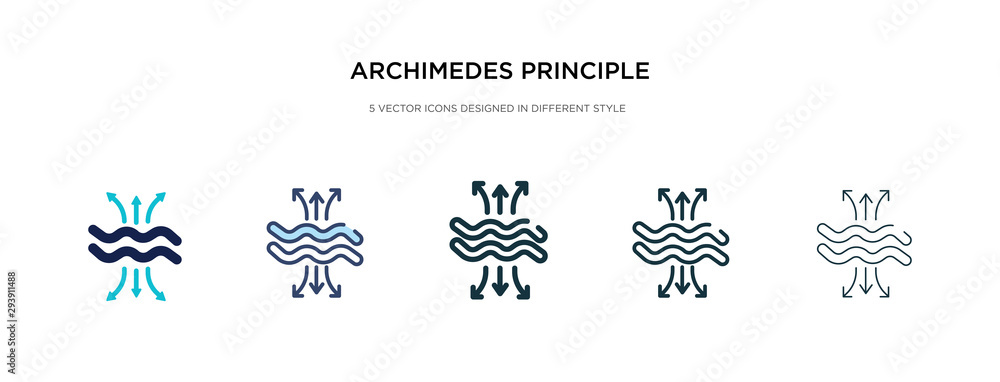 Poster archimedes principle icon in different style vector illustration. two colored and black archimedes p