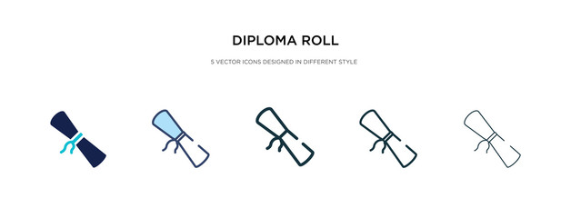 diploma roll icon in different style vector illustration. two colored and black diploma roll vector icons designed in filled, outline, line and stroke style can be used for web, mobile, ui - obrazy, fototapety, plakaty