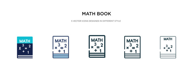 math book icon in different style vector illustration. two colored and black math book vector icons designed in filled, outline, line and stroke style can be used for web, mobile, ui