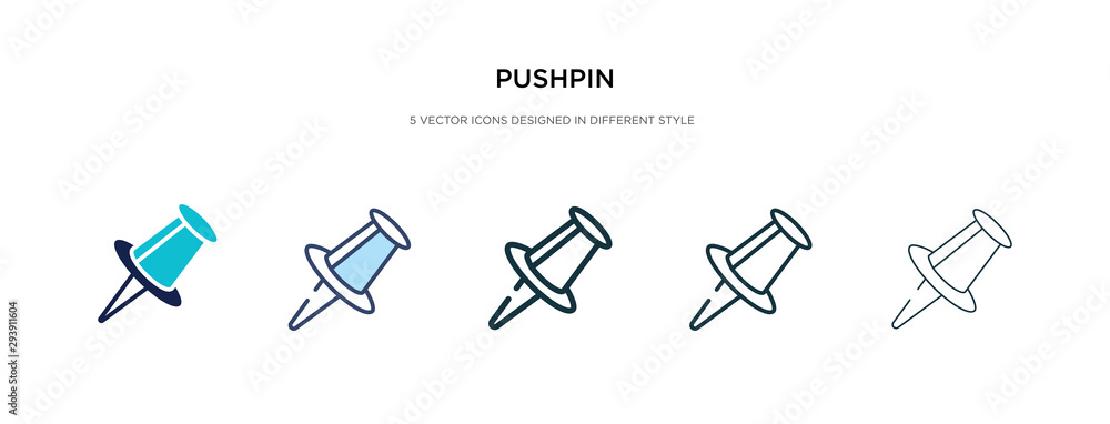 Poster pushpin icon in different style vector illustration. two colored and black pushpin vector icons desi