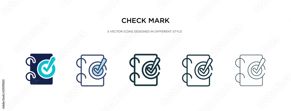 Poster check mark icon in different style vector illustration. two colored and black check mark vector icon
