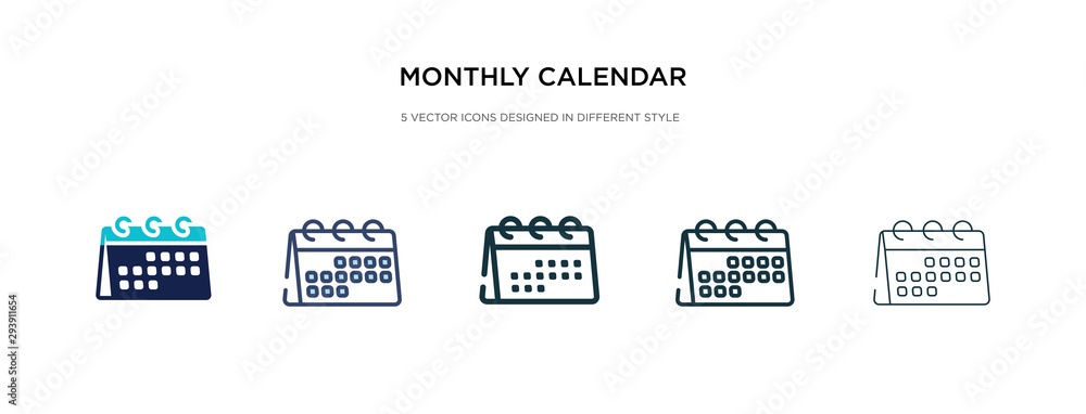 Poster monthly calendar icon in different style vector illustration. two colored and black monthly calendar