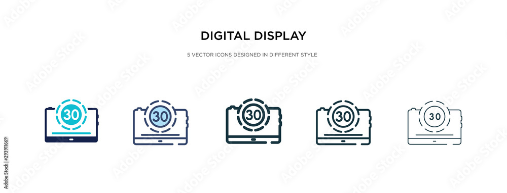 Poster digital display 30 icon in different style vector illustration. two colored and black digital displa