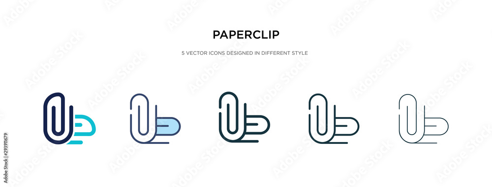 Poster paperclip icon in different style vector illustration. two colored and black paperclip vector icons 