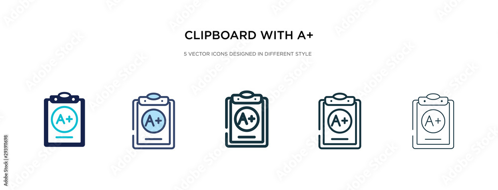 Poster clipboard with a+ icon in different style vector illustration. two colored and black clipboard with 
