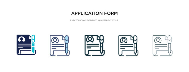 application form icon in different style vector illustration. two colored and black application form vector icons designed in filled, outline, line and stroke style can be used for web, mobile, ui - obrazy, fototapety, plakaty