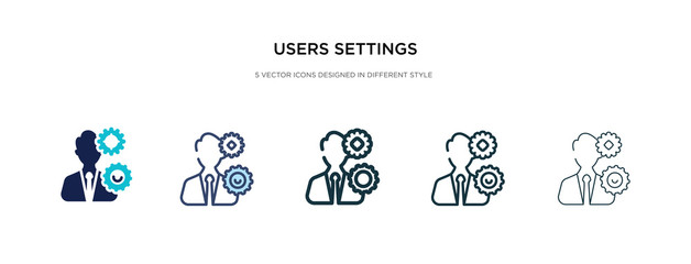 users settings icon in different style vector illustration. two colored and black users settings vector icons designed in filled, outline, line and stroke style can be used for web, mobile, ui