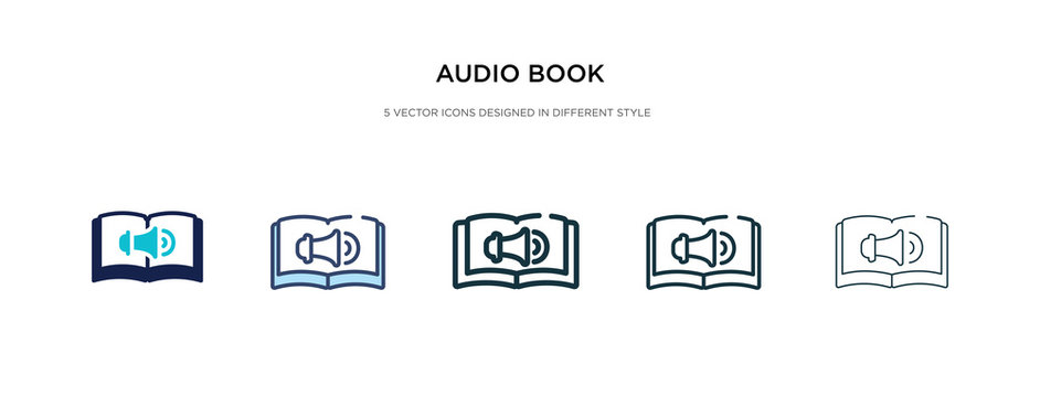 audio book icon in different style vector illustration. two colored and black audio book vector icons designed in filled, outline, line and stroke style can be used for web, mobile, ui