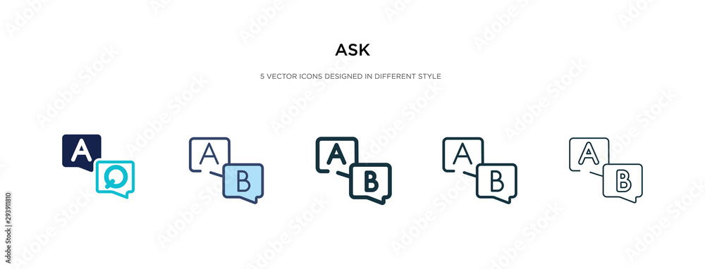 Poster ask icon in different style vector illustration. two colored and black ask vector icons designed in 