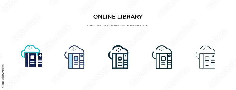 Poster online library icon in different style vector illustration. two colored and black online library vec