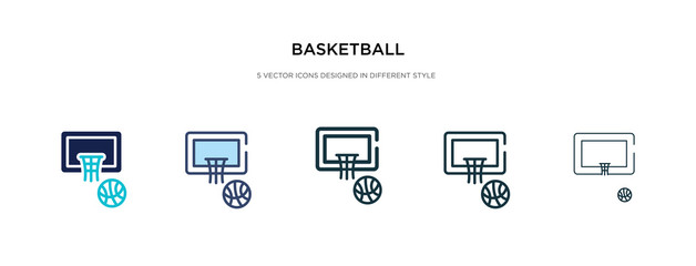 basketball icon in different style vector illustration. two colored and black basketball vector icons designed in filled, outline, line and stroke style can be used for web, mobile, ui