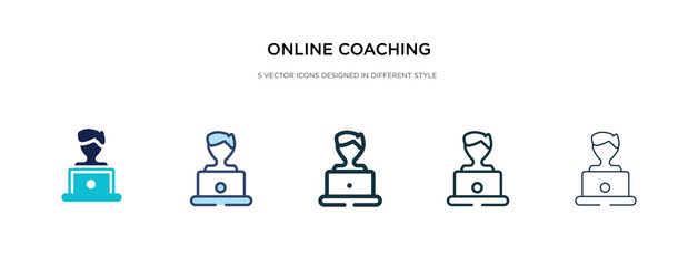 online coaching icon in different style vector illustration. two colored and black online coaching vector icons designed in filled, outline, line and stroke style can be used for web, mobile, ui