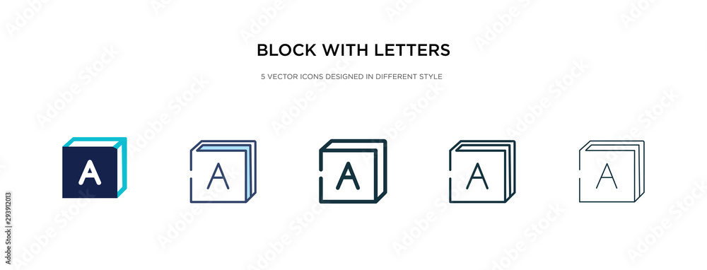 Poster block with letters icon in different style vector illustration. two colored and black block with let